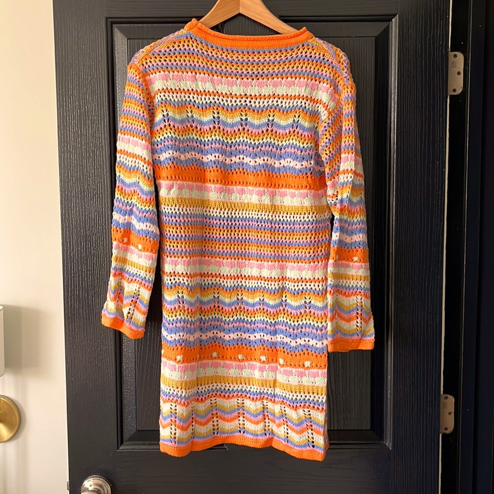 New without tags rainbow stripes long sleeve loose crochet sweater dress